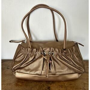 90s Vintage Laura Ashley Bronze Leather Handbag | East West Y2K Retro Style Bag